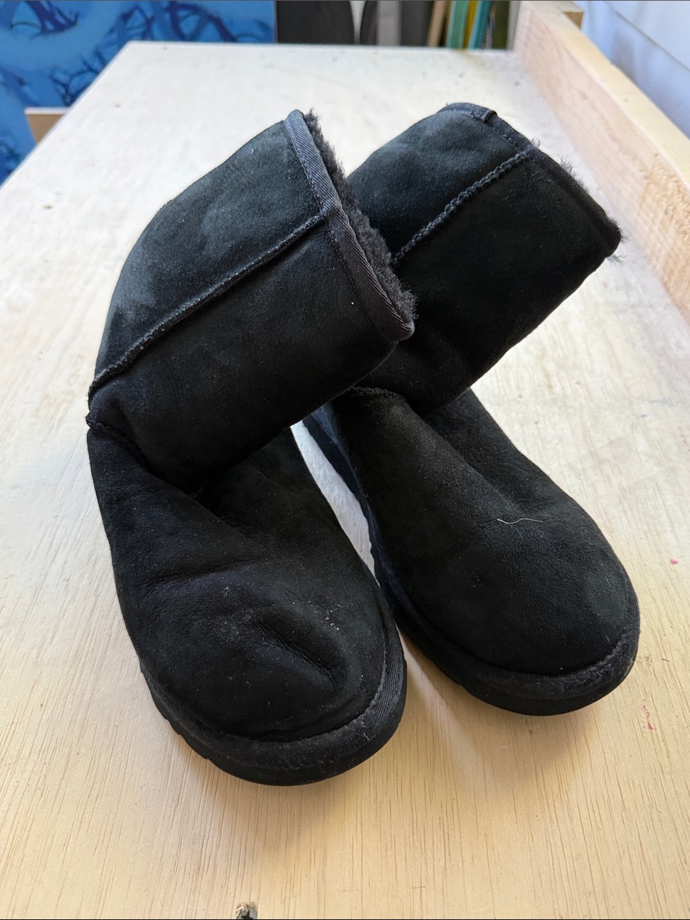 UGG Black Short Suede Shearling Boots